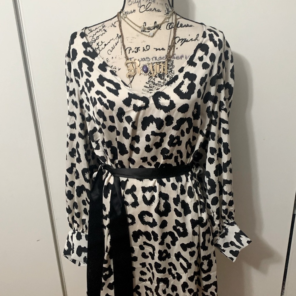 H&M animal print satin dress with long tie